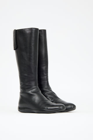 Prada Sport Black Leather Riding Boot