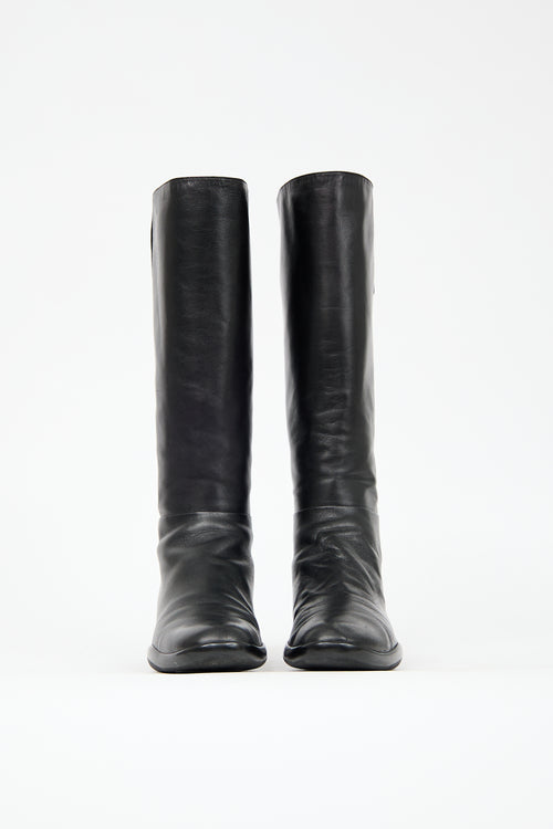 Prada Sport Black Leather Riding Boot