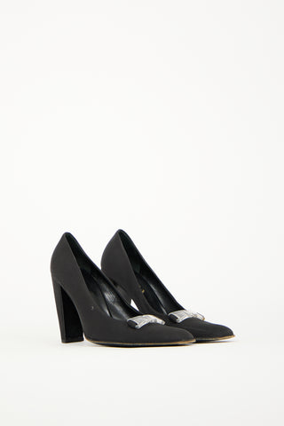 Prada Black Satin Logo Buckle Heel