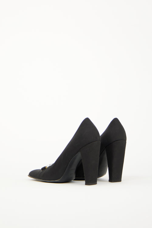 Prada Black Satin Logo Buckle Heel