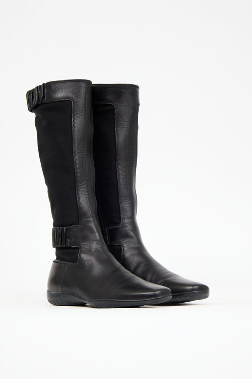 Prada Sport Black Leather 
Neoprene Boot