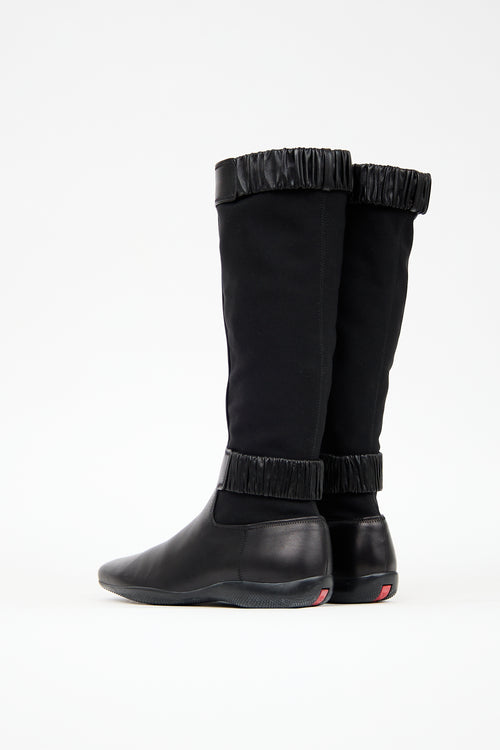 Prada Sport Black Leather 
Neoprene Boot