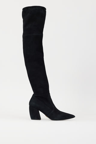 Prada Black Suede Thigh High Heeled Boot