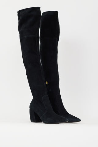 Prada Black Suede Thigh High Heeled Boot