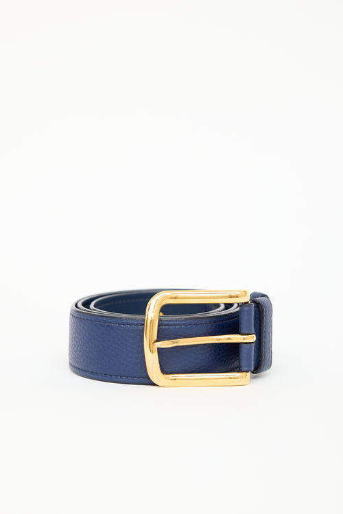 Prada Navy Leather Buckle Belt