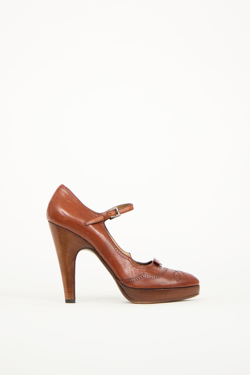 Prada Brown Mary Jane Brogue Heel