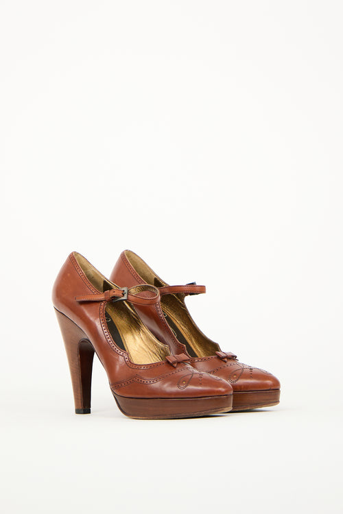 Prada Brown Mary Jane Brogue Heel