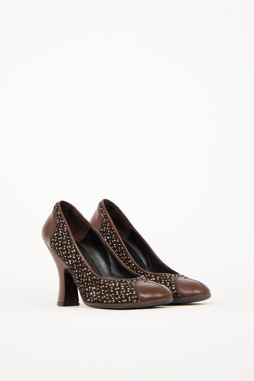 Prada Brown Melange Tweed Leather Toe Heel