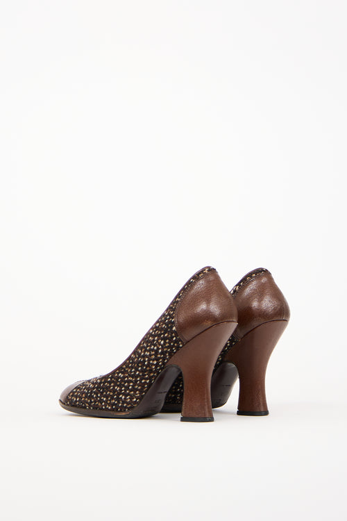 Prada Brown Melange Tweed Leather Toe Heel