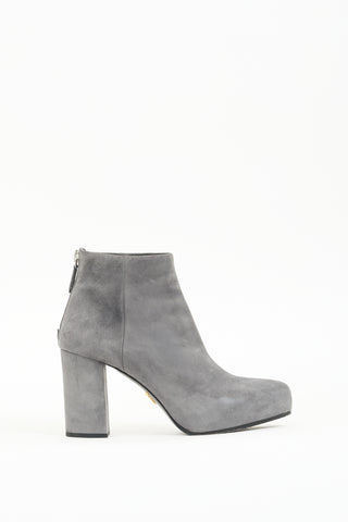 Prada Grey Suede Heeled Ankle Boot