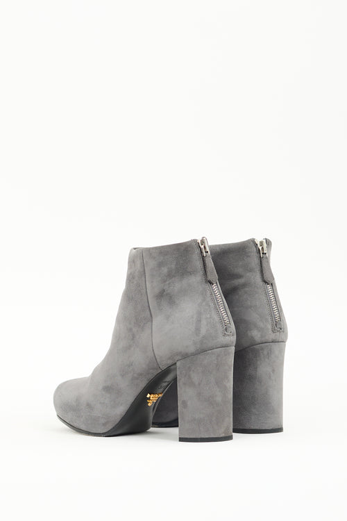 Prada Grey Suede Heeled Ankle Boot