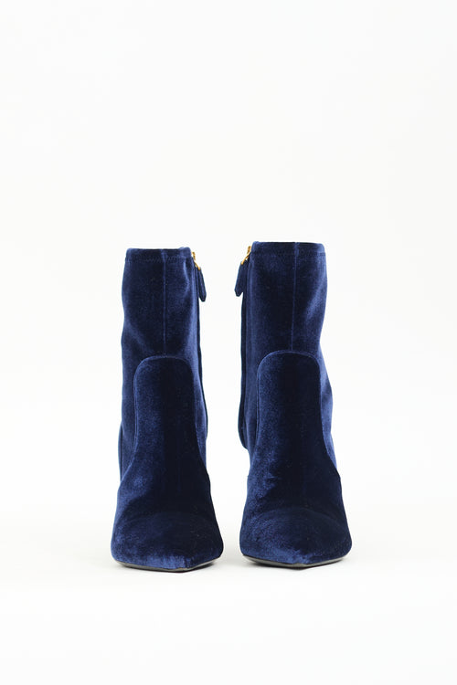 Prada Navy Velvet Pointed Toe Boot