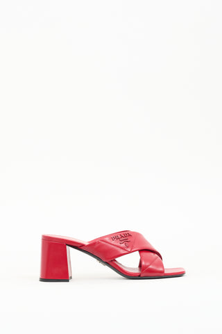 Prada Red Leather Quilted Cross Mule