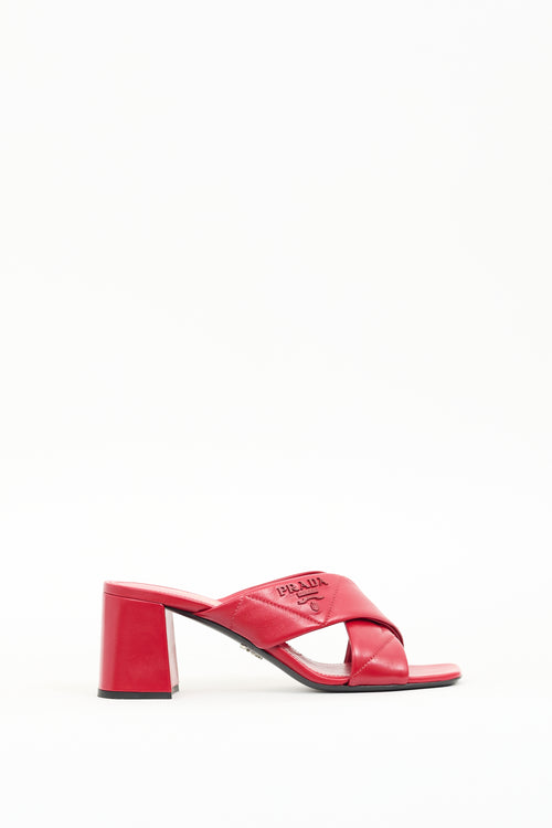 Prada Red Leather Quilted Cross Mule