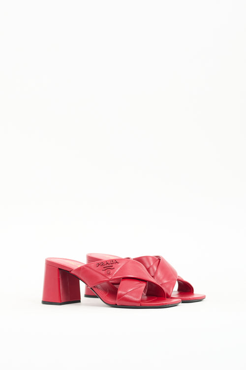 Prada Red Leather Quilted Cross Mule