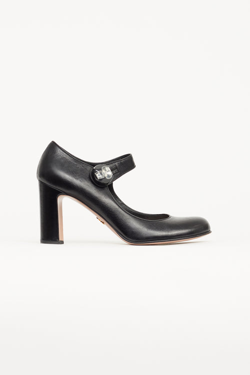 Prada Black Leather Embellished Mary Jane Pump