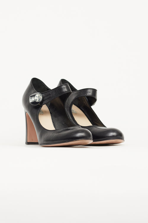 Prada Black Leather Embellished Mary Jane Pump