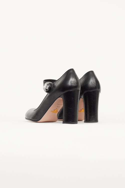 Prada Black Leather Embellished Mary Jane Pump