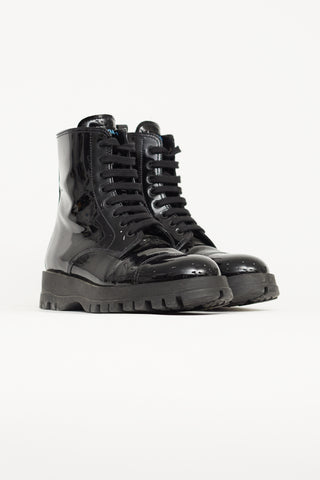 Prada Black Patent Leather Combat Boot