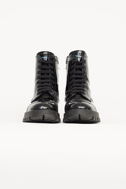 Prada Black Patent Leather Combat Boot