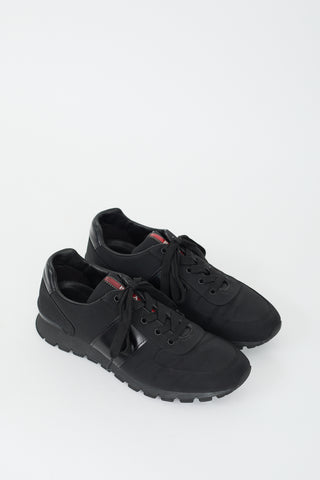 Prada Black Nylon 
Leather Sneaker