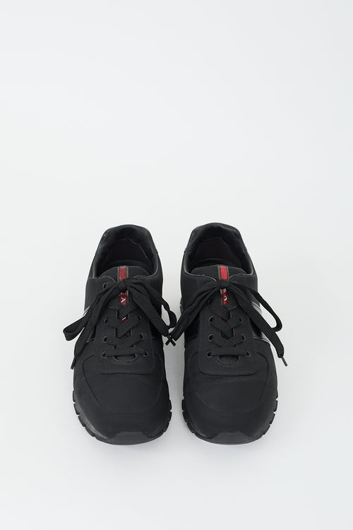 Prada Black Nylon 
Leather Sneaker