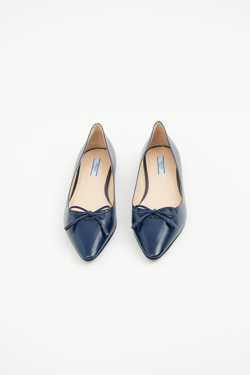 Prada Navy Coated Saffiano Ballet Flat