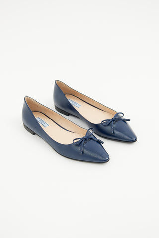 Prada Navy Coated Saffiano Ballet Flat