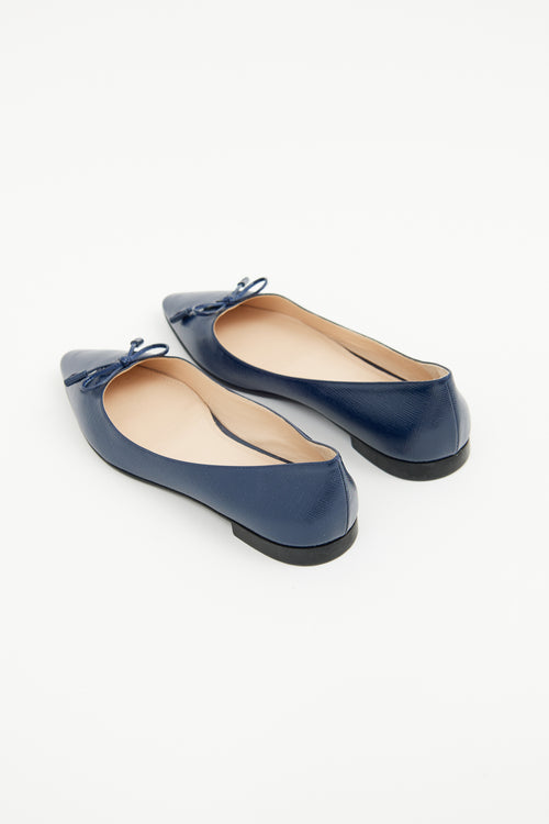 Prada Navy Coated Saffiano Ballet Flat