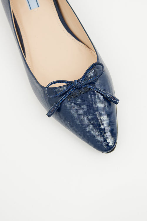 Prada Navy Coated Saffiano Ballet Flat