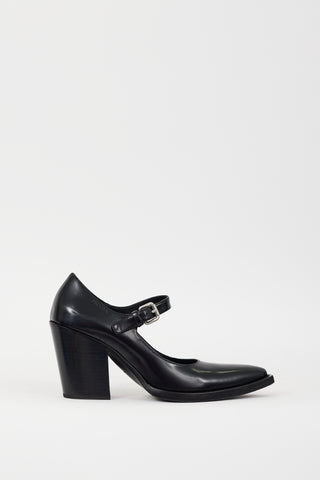 Prada Black Leather Pointed Toe Mary Jane Pump