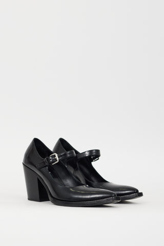 Prada Black Leather Pointed Toe Mary Jane Pump