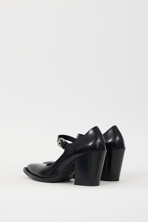 Prada Black Leather Pointed Toe Mary Jane Pump