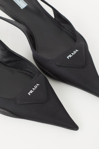 Prada Black Nylon Soft Padded Slingback Heel