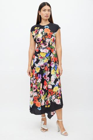 Preen Black 
Multi Floral Ruched Dress