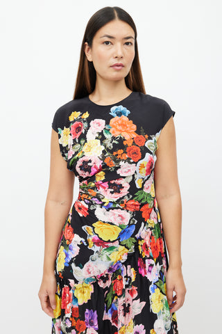 Preen Black 
Multi Floral Ruched Dress