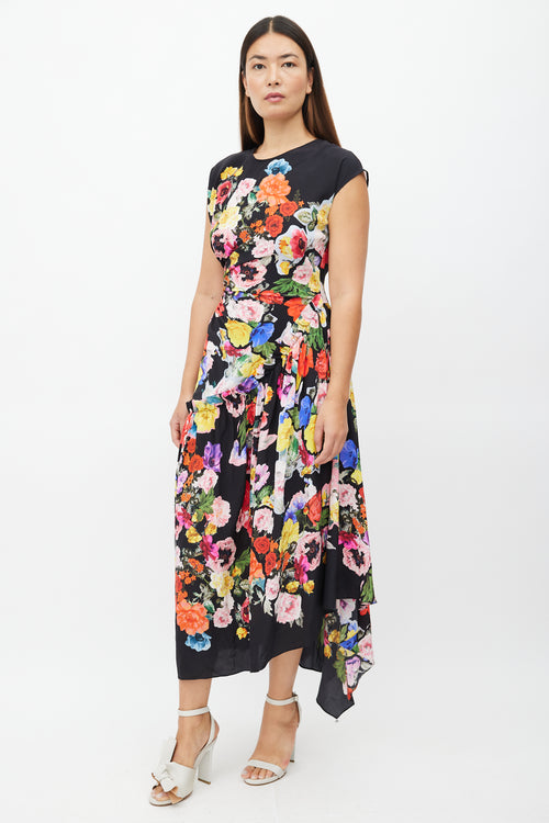 Preen Black 
Multi Floral Ruched Dress