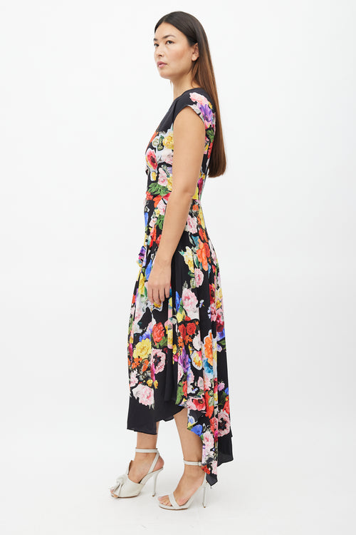 Preen Black 
Multi Floral Ruched Dress