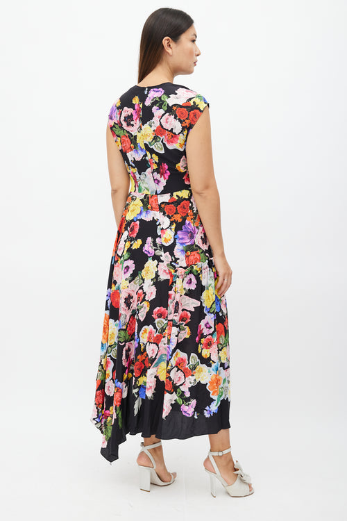 Preen Black 
Multi Floral Ruched Dress