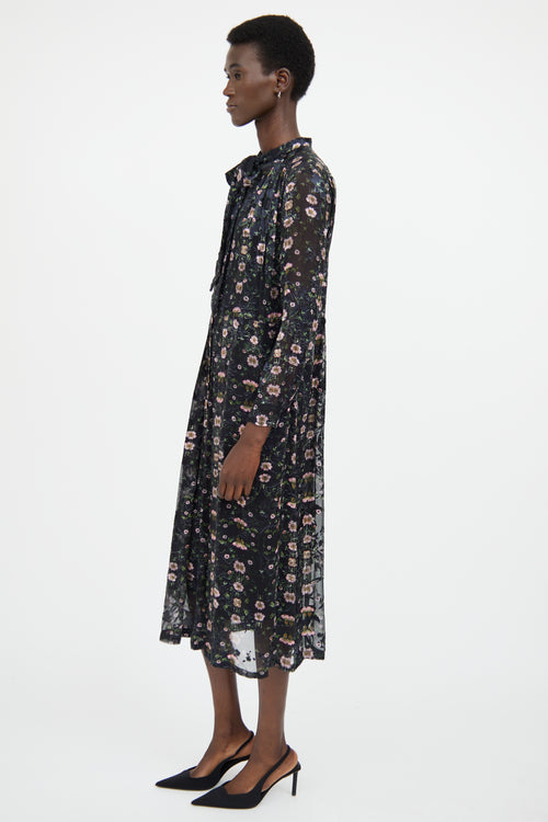 Preen Pink 
Black Floral Long Sleeve Dress