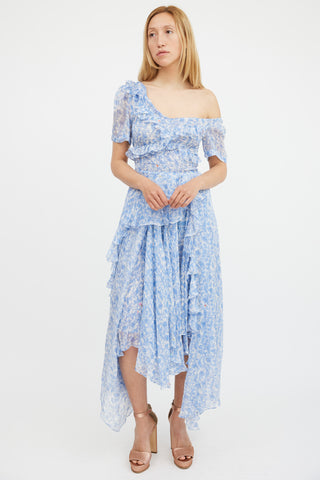 Preen Blue 
White Floral Ruffle Dress