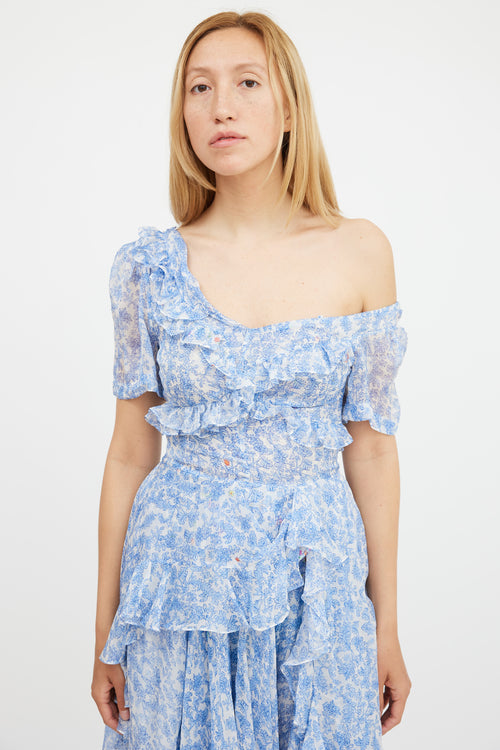 Preen Blue 
White Floral Ruffle Dress