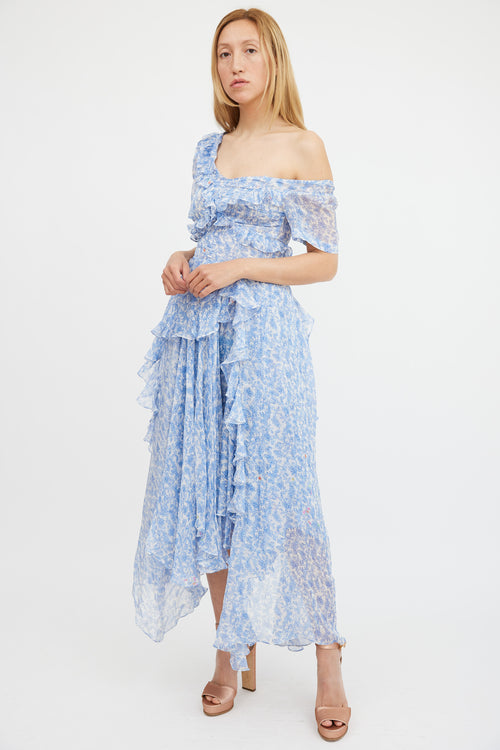 Preen Blue 
White Floral Ruffle Dress