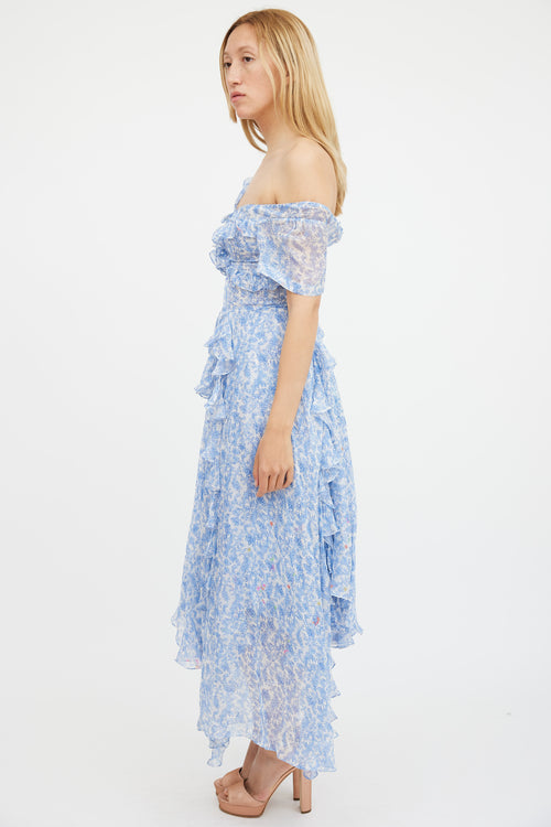 Preen Blue 
White Floral Ruffle Dress