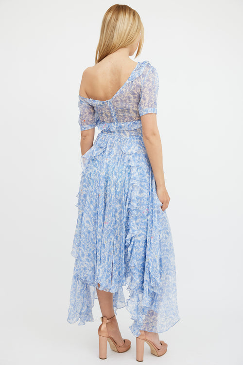 Preen Blue 
White Floral Ruffle Dress