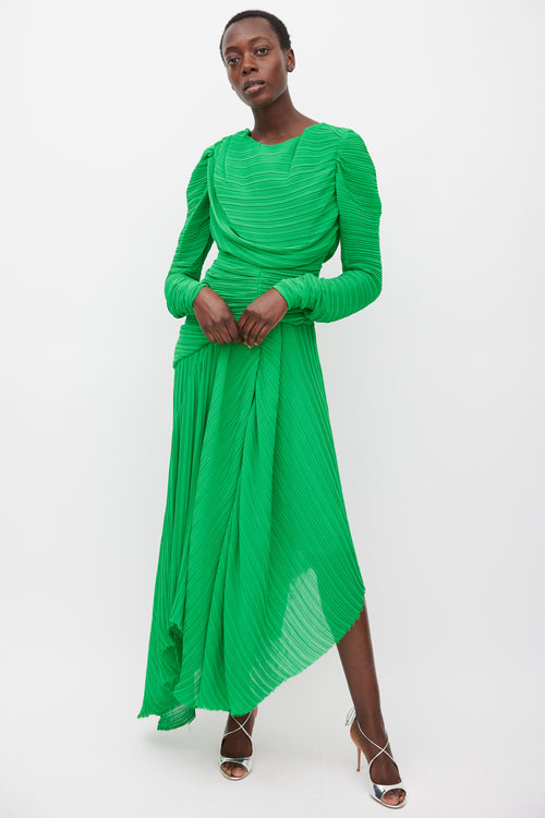 Preen Green Pleated Ruched Dress