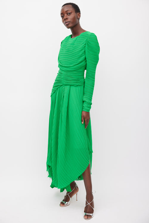 Preen Green Pleated Ruched Dress