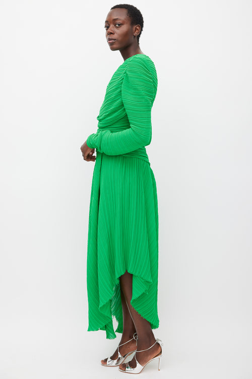 Preen Green Pleated Ruched Dress