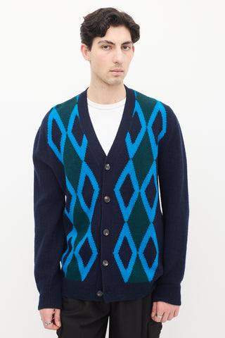 Pringle of Scotland Navy 
Multi Wool Argyle Cardigan