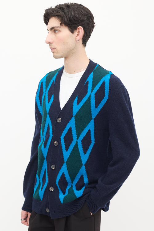 Pringle of Scotland Navy 
Multi Wool Argyle Cardigan